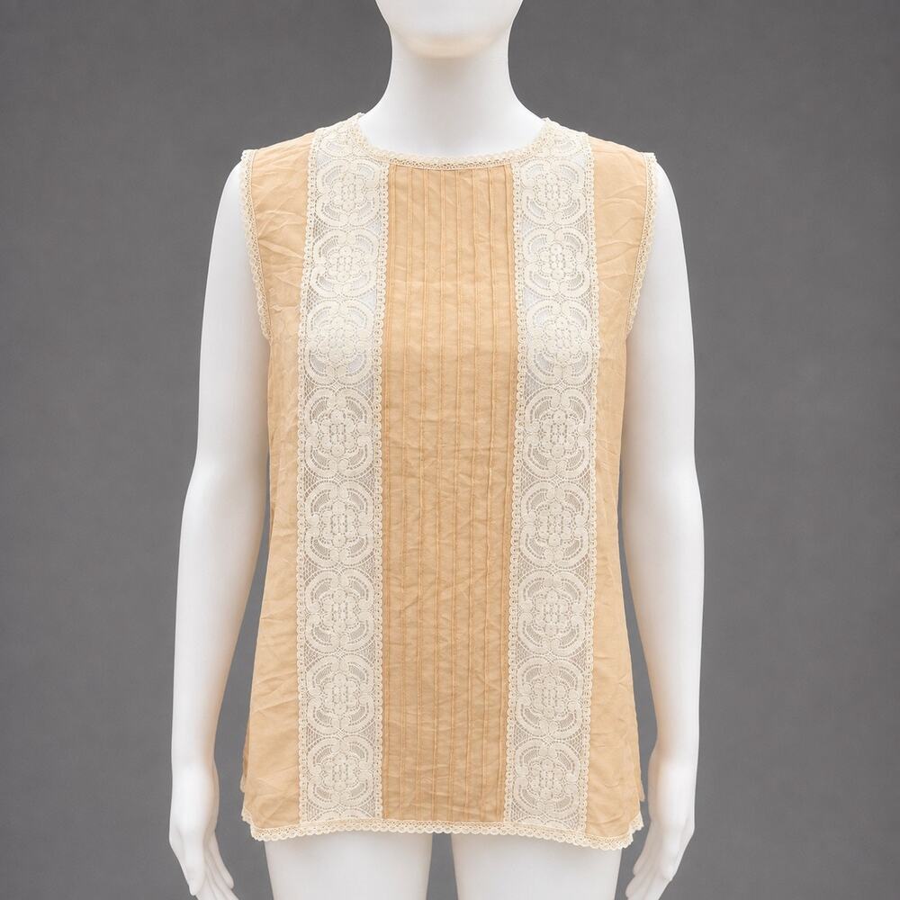 Sundance Size L Beige Ivory Lace Pintuck Sleeveless Blouse Romantic Boho Top